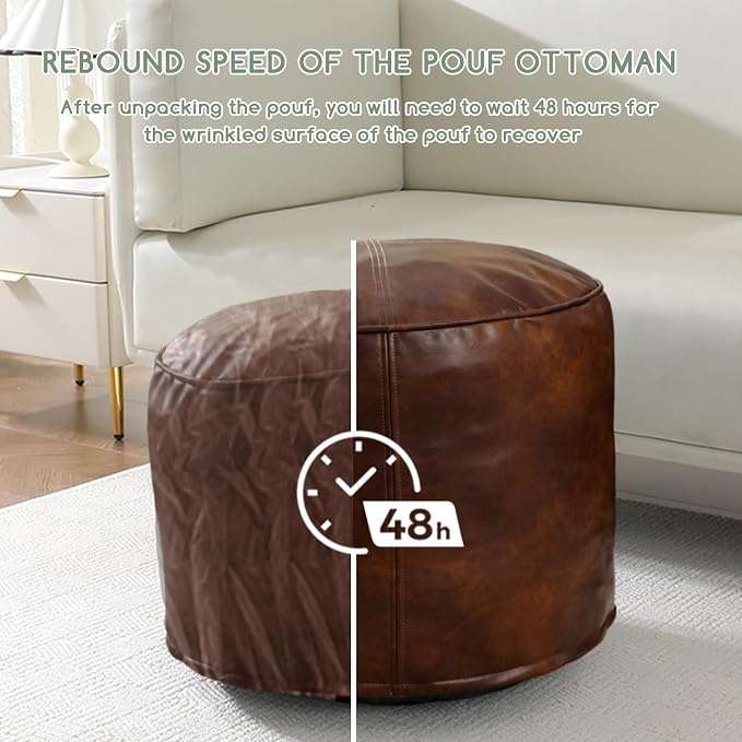 HIGOGOGO Round Stuffed Pouf Ottoman, Pu Leather Poufs - Image 7