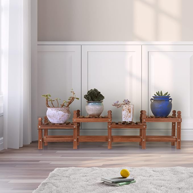 Wood Plant Stand Indoor Outdoor, 4 Tiers Plant Stand Bench Indoor, Low Window - Image 7