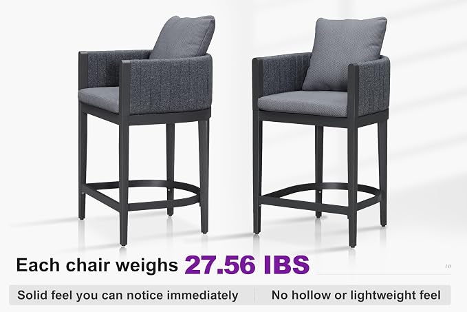 PURPLE LEAF Outdoor Counter Height Bar Stools Straight Leg Set of 2 Patio Bar - Image 6