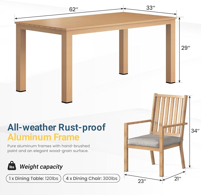 Wisteria Lane 5 Pieces Patio Table and Chairs Set, Aluminum Outdoor Dining Table - Image 2