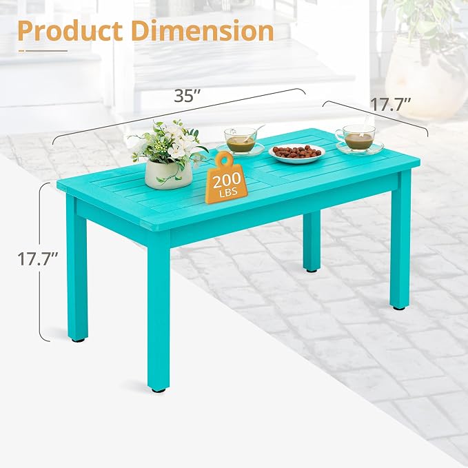 LUE BONA Outdoor Coffee Table Rectangle, HDPS Patio Coffee Tables - Image 3
