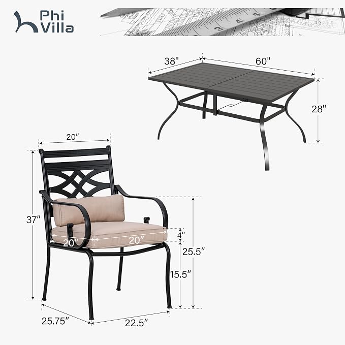 PHI VILLA 7 Pcs Patio Dining Set, Outdoor Table Chair Set - Image 8