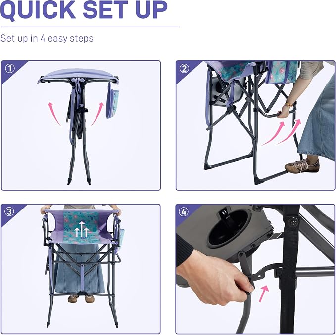 EVER ADVANCED Portable 30.7" Seat Height Tall Folding Camping Chair Directors - Image 7