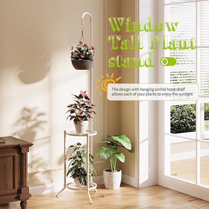Plant Stand with Hooks Indoor Outdoor Corner Tall Plant Stand Heavy-Duty Metal - Image 5