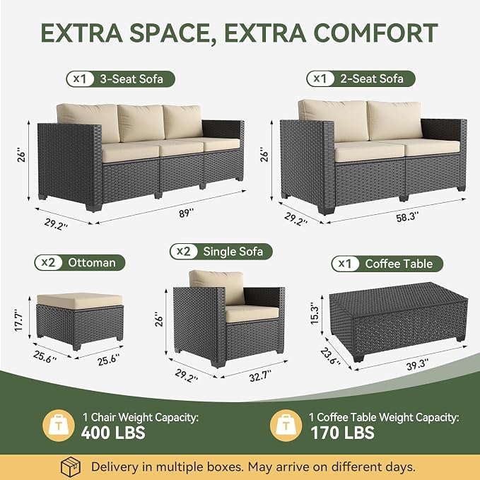 Aoxun 9 Piece Outdoor Patio Furniture Set 8 Seats, Outdoor Sectional - Image 2