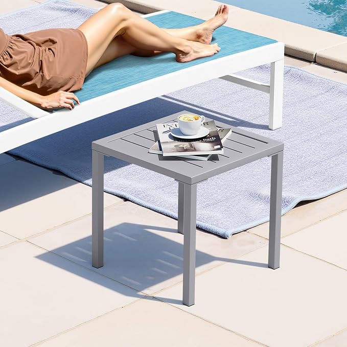 Crestlive Products Aluminum Outdoor Side Table, Pool Lounge Chair Side Table - Image 2