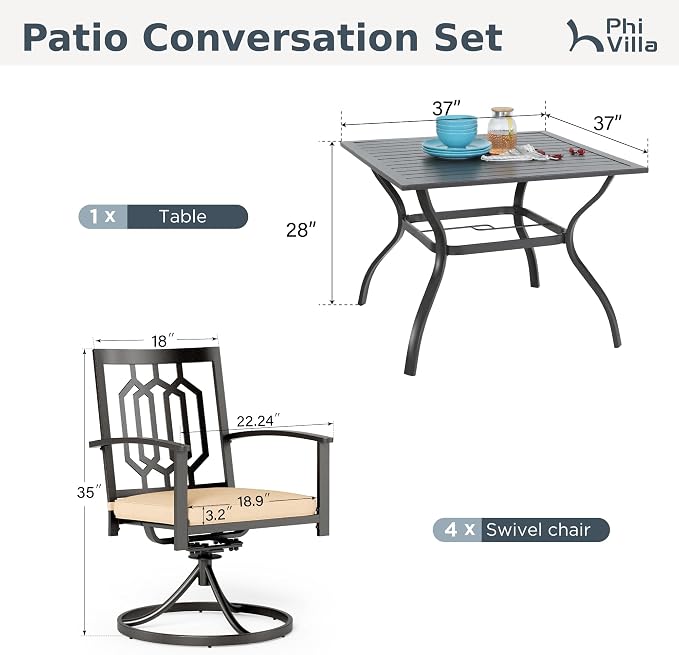 PHI VILLA 5 Pieces Outdoor Dining Set - Image 9