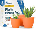 Yellow Plant Pots with Drainage Holes & Saucers 3 Pack, Indoor & Outdoor by LIFEMASTER