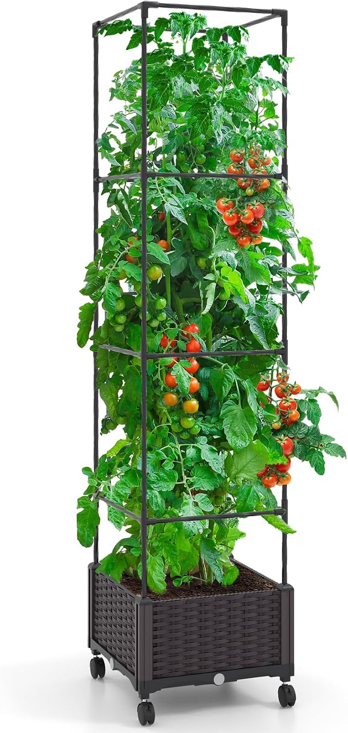 Giantex Raised Garden Bed with Tomato Cages, 67” Adjustable Height, Self by Giantex