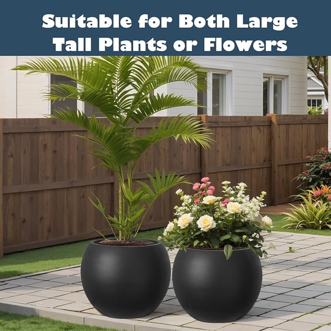 Large Round Planter with Drainage Hole, 13.7''H × 17.7''D Sphere Planter Indoor - Image 5
