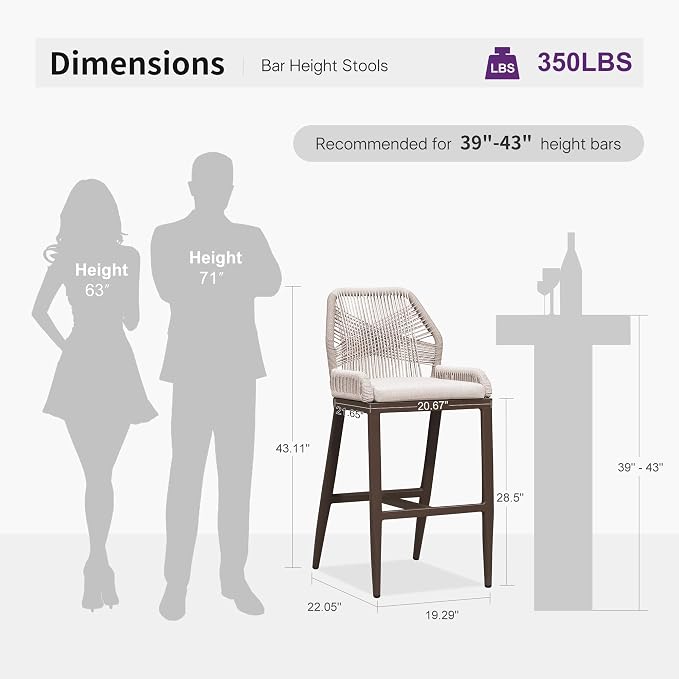 PURPLE LEAF Bar Stool 1 Piece Outdoor Bar Height Metal Stool Modern Wicker - Image 3