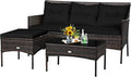 Tangkula 3 Pieces Patio Conversation Set, All Weather Outdoor PE Rattan Wicker by TANGKULA