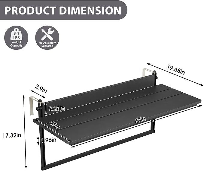Sundale Outdoor 40" Large Folding Balcony Table - Image 3