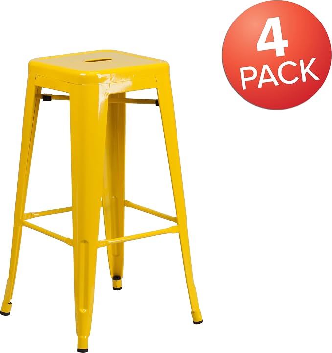 Flash Furniture Lily 4 Pack Commercial Grade 30" High Backless Yellow Metal - Image 4