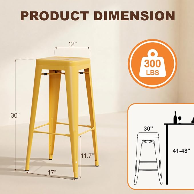 Shahoo 30 Inches Metal Bar Stools Counter Height Stackable Backless Stools - Image 3