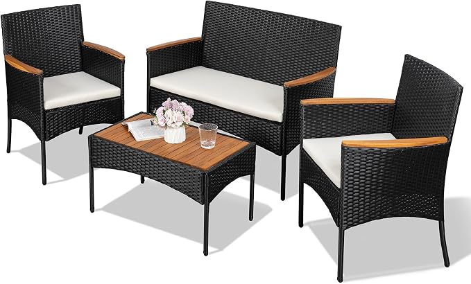 Shintenchi 4-Piece Patio Furniture Set, Outdoor Wicker Patio Conversation by Shintenchi