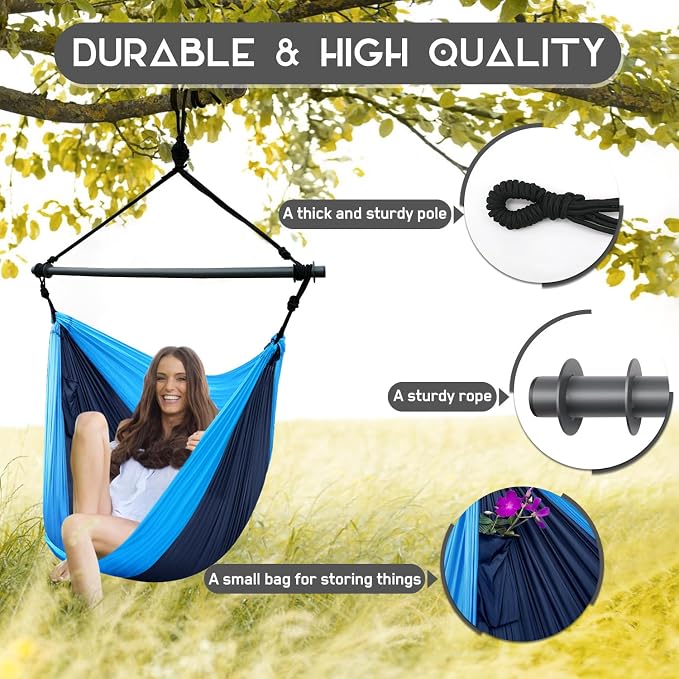 Hammock Chair, Portable Outdoor Hanging Rope Swing, Max 500 Lbs, Collapsible - Image 6