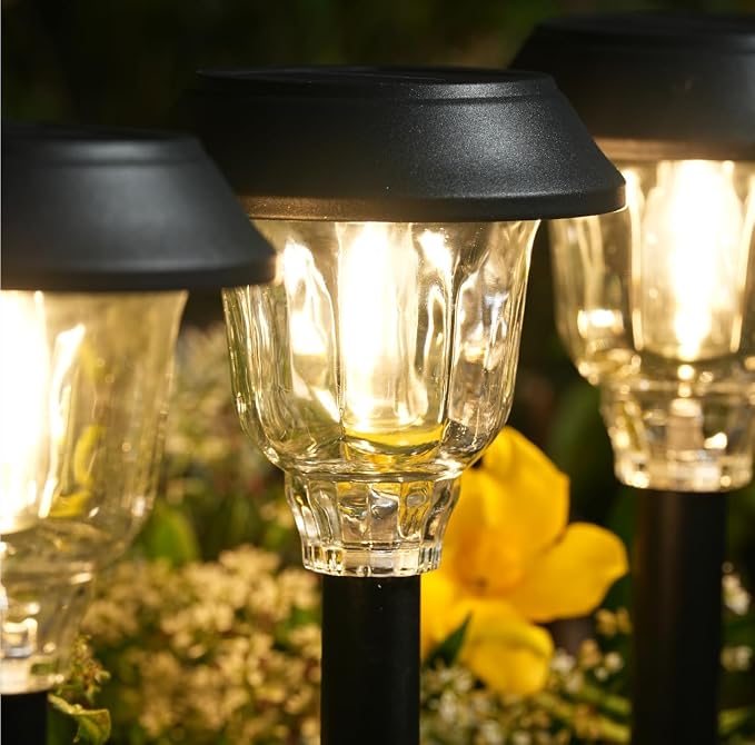 Solar Lights Outdoor Waterproof, 6 Pack Metal Glass Solar Pathway Lights Outdoor - Image 2