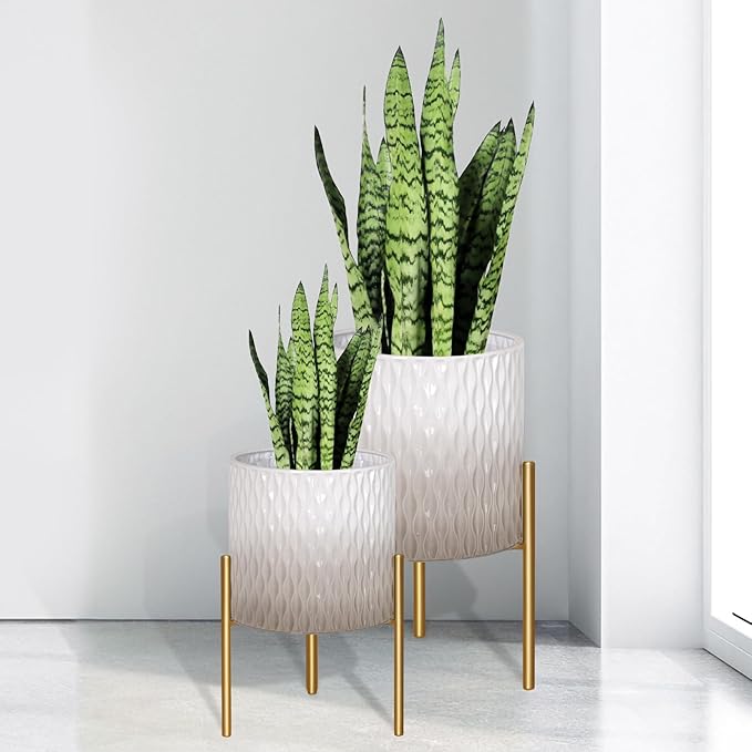 ARNIS Plants Pots with Stand, Unique Mid Century Decorative Metal Flower Pots by ARNIS