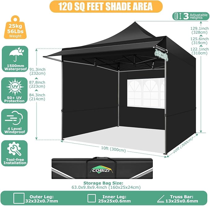 COBIZI 10x10 Pop Up Canopy Tent - Image 6
