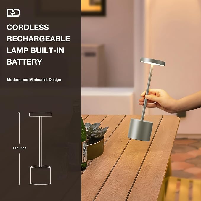 Kakanuo Grey Rechargeable Cordless Lamp - Image 6