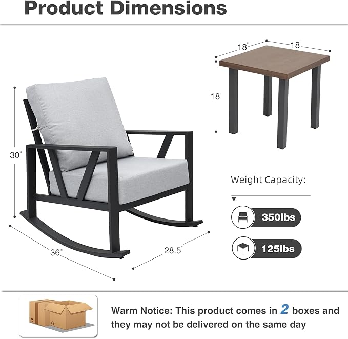 Outdoor Patio Rocking Chairs Set of 2, 3 Pieces Patio Porch Furniture Set - Image 7