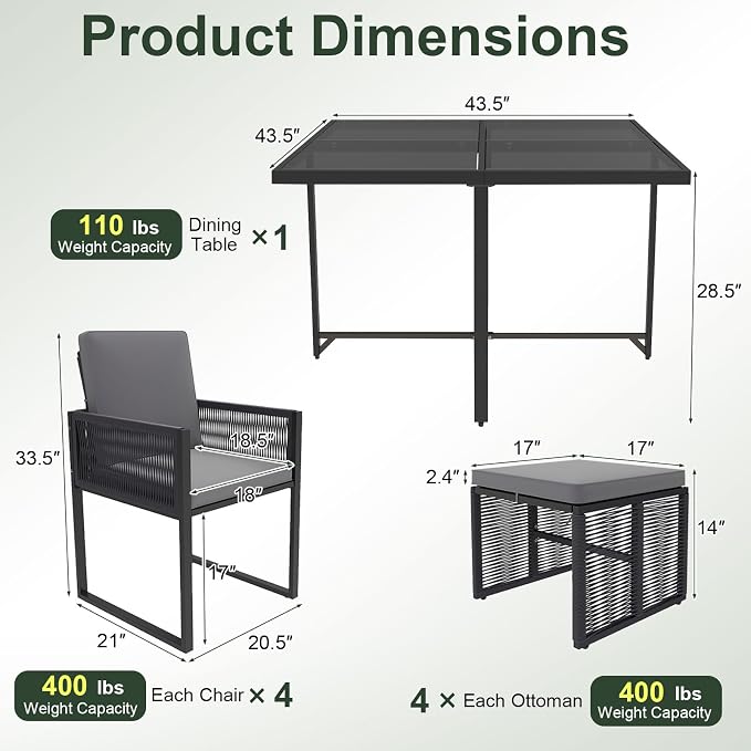 Tangkula 9 Pieces Patio Dining Set, Outdoor Space-Saving Furniture Set - Image 9