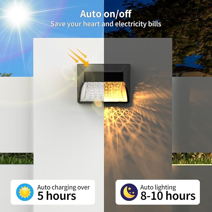 Solar Fence Deck Lights Outdoor 8 Pack Waterproof Dusk to Dawn Warm White/Cool - Image 4