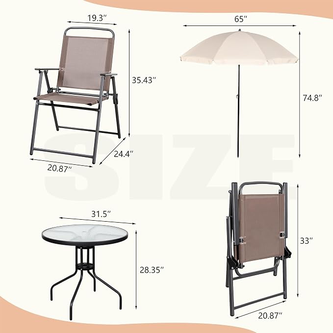 Vongrasig 6 Pieces Folding Patio Dining Set, All Weather Small Metal Outdoor - Image 5