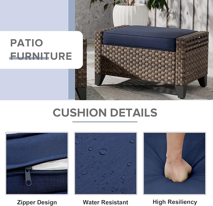 COOS BAY Modern 2 Piece Wicker Outdoor Ottomans, Patio Ottoman Foot Rest Set - Image 3