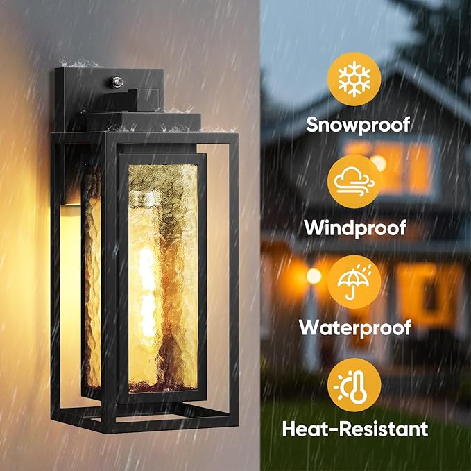 Dusk to Dawn Exterior Porch Light Fixture, Water Ripple Outdoor Wall Lantern - Image 4