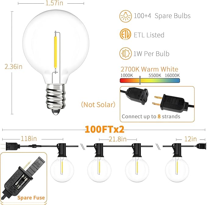 Svater Outdoor String Lights 200 FT, Patio Lights - Image 2