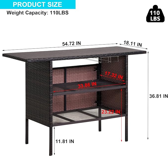 Outdoor Patio Wicker Bar Counter Table - Image 3