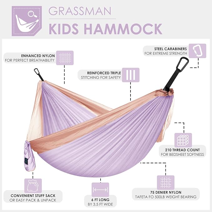 GRASSMAN Kids Hammock-Small Camping hammocks, Portable Camping Gear - Image 2