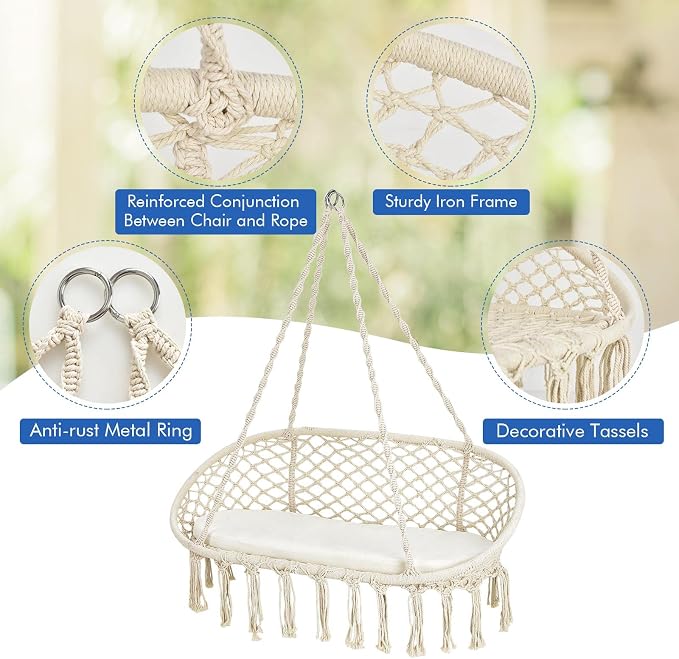Giantex Hammock Chair 2 Seat, Macrame Hanging Chair - Image 4