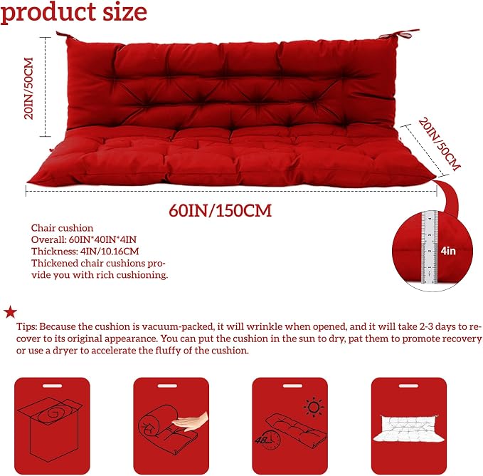 Outside Benches Cushion with Backrest, Thicken Waterproof Swing Cushions 2/3 - Image 5