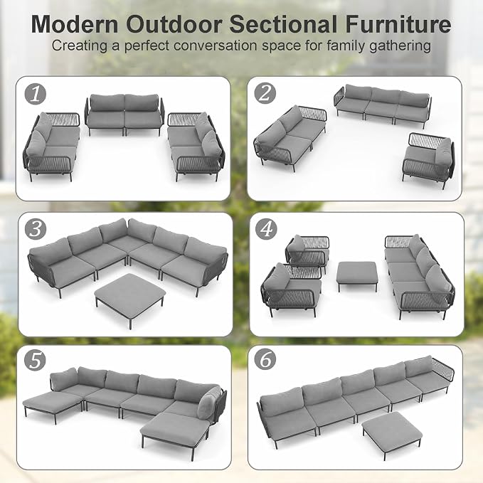 6-Piece Patio Furniture Set, Weather-Resistant Metal Frame Conversation Set - Image 3