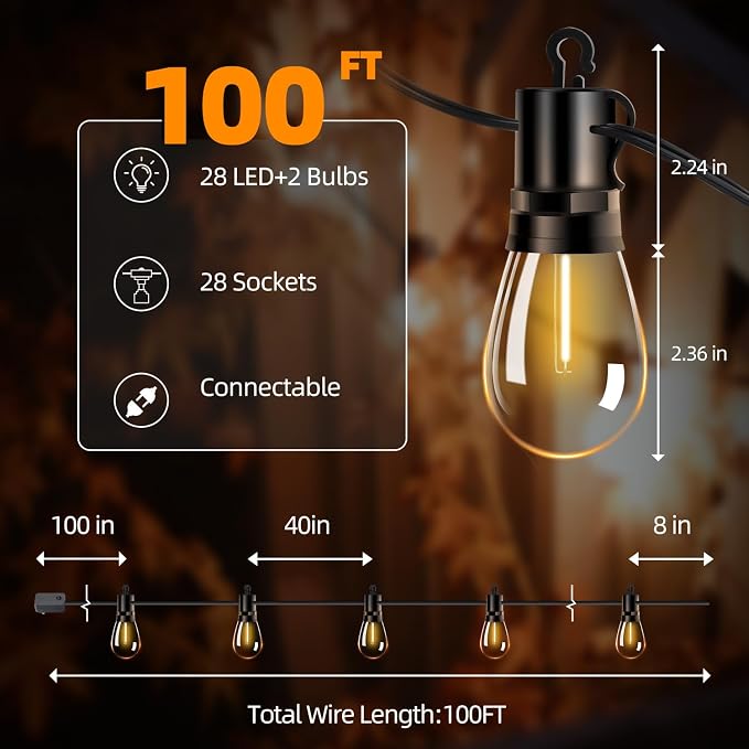 Outdoor Patio String Lights 100ft: S14 LED Shatterproof Bulbs 3 Modes Button - Image 10