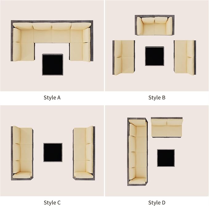 Patio Furniture Sets 7 Pieces Outdoor Sectional Rattan Sofa Manual Weaving - Image 4