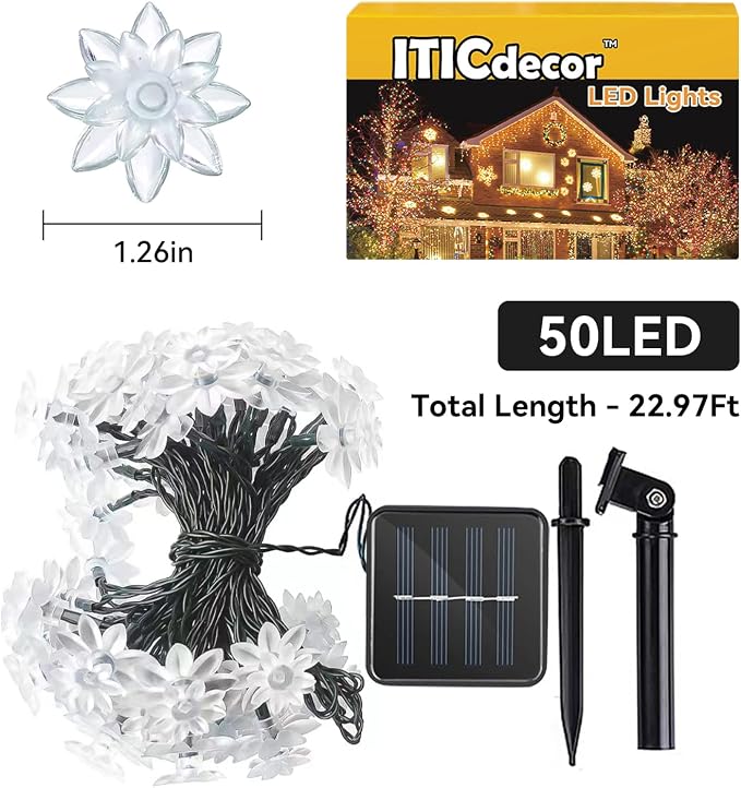 ITICdecor Solar Flower String Lights Outdoor Waterproof 50 LED Upgraded Flower - Image 7