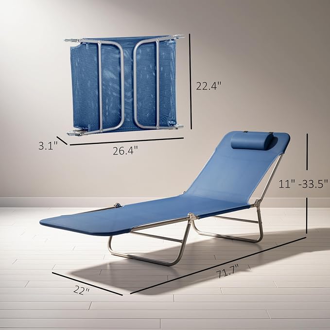 Outsunny Folding Chaise Lounge Chair, Pool Sun Tanning Chair, Outdoor Lounge - Image 3