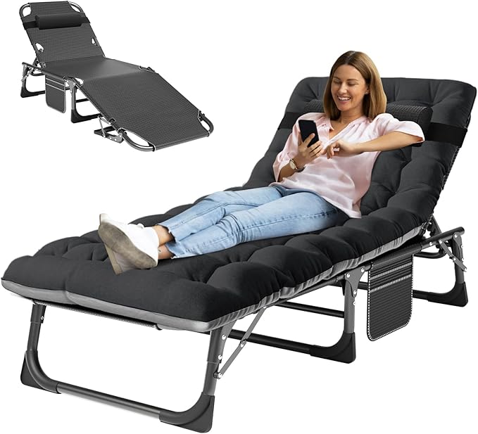 MOPHOTO Folding Chaise Lounge Chair 5-Position, Folding Cot, Heavy Duty Patio by MOPHOTO