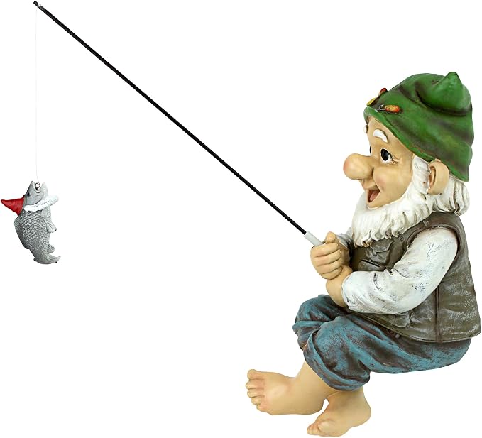 Design Toscano Ziggy with Fishing Pole Garden Gnome Indoor/Outdoor Shelf Sitter - Image 7