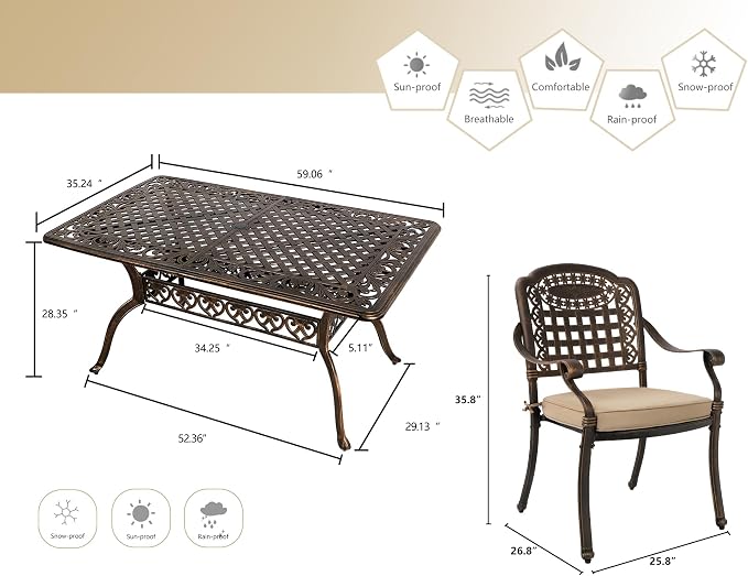 Grepatio 7 Piece Patio Dining Set Outdoor Dining Table Set Cast Aluminum - Image 7