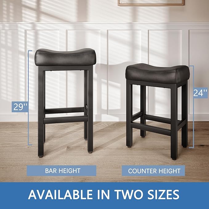 29 Inch Bar Height Bar Stools Set of 2, Backless Bonded Leather Bar Height - Image 6