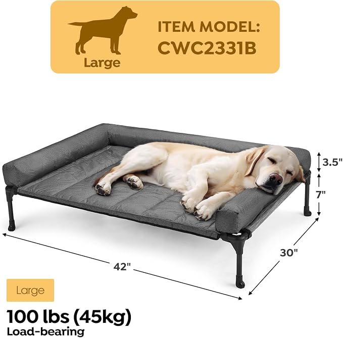 Veehoo Cooling Elevated Dog Bed Add Removable Waterproof Bolster Cushion Mat - Image 2