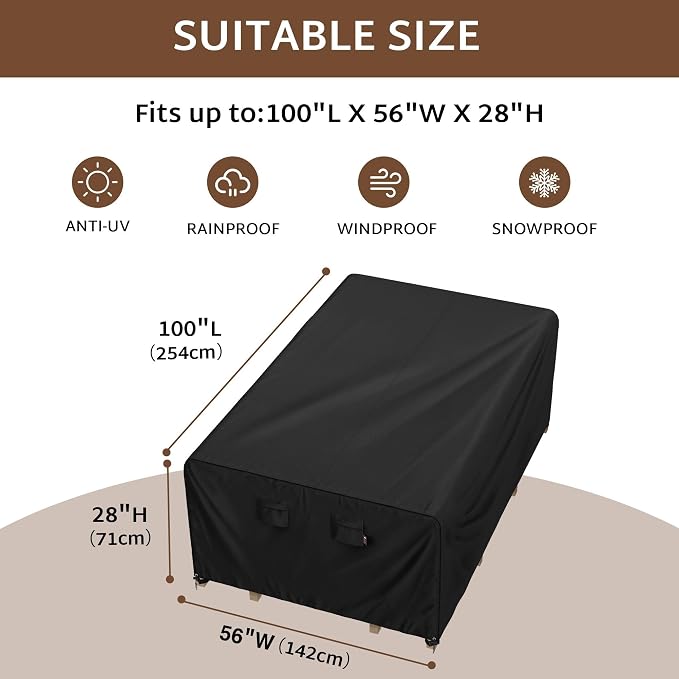 iBirdie Outdoor Patio Furniture Set Covers 100 x 56 inch fit 4 x 8 ft, 52 inch - Image 2