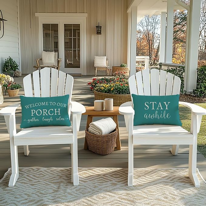 PANDICORN Welcome to Our Porch Stay Awhile Outdoor Lumbar Decorative Throw - Image 3