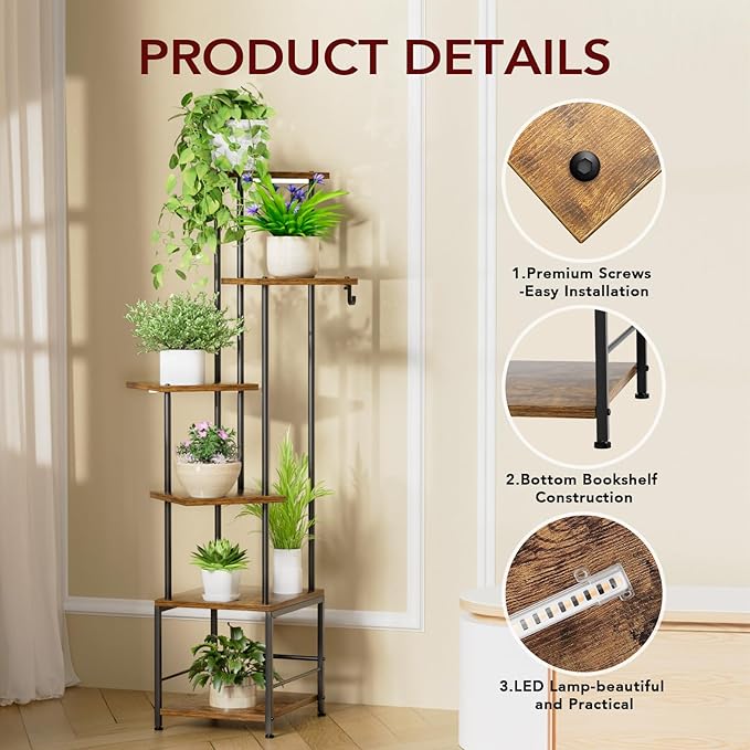 Plant Stand Indoor with Grow Light, 6-Tiered Tall Plant Stand Indoor, Metal - Image 4
