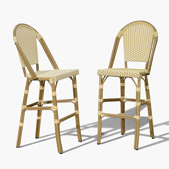 PURPLE LEAF French Bar Stool Set of 2 Bamboo Print Finish Patio Bar Stools by PURPLELEAF